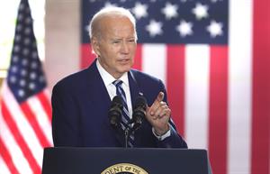 Biden speaking in Chicago last month, just after the White House said he has sleep apnea. (Photo credit: Getty Images).