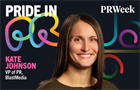 Pride in PR logo with headshot of Kate Johnson