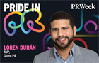 Pride in PR logo with headshot of Loren Durán