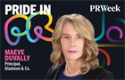 Pride in PR logo with headshot of Maeve DuVally