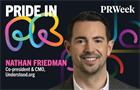 Pride in PR logo with headshot of Nathan Friedman