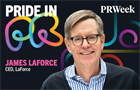 Pride in PR logo with headshot of James LaForce