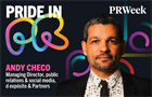 Pride in PR logo with headshot of Andy Checo